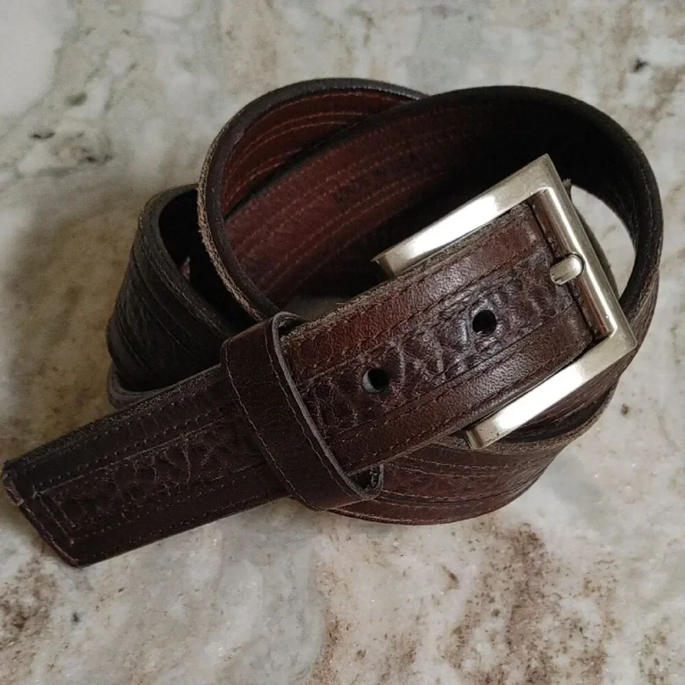 Men's Lejon Bison Leather Belt Dark Brown Size 46
